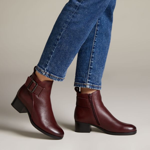 Clarks Womens Mila Charm Biker Boots Burgundy | UK-9741652